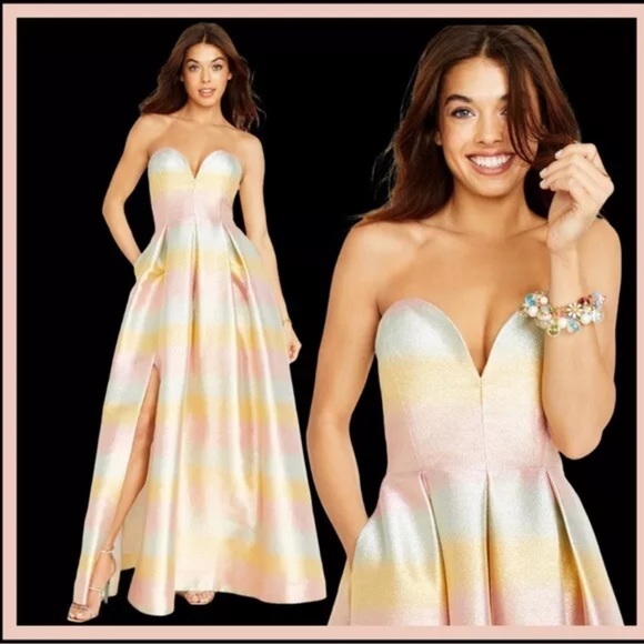 Betsey Johnson Metallic Gown Size 8 Rainbow Sweetheart-Neck Strapless Prom Dress - Picture 2 of 15